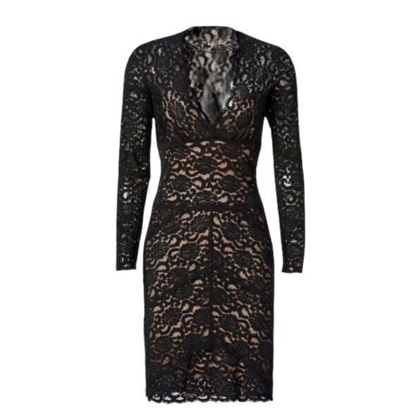 NICOLE MILLER Gold Label ‘Kate’ Stretch Lace V-Neck Dress Black LBD XS (P) - Picture 7 of 9